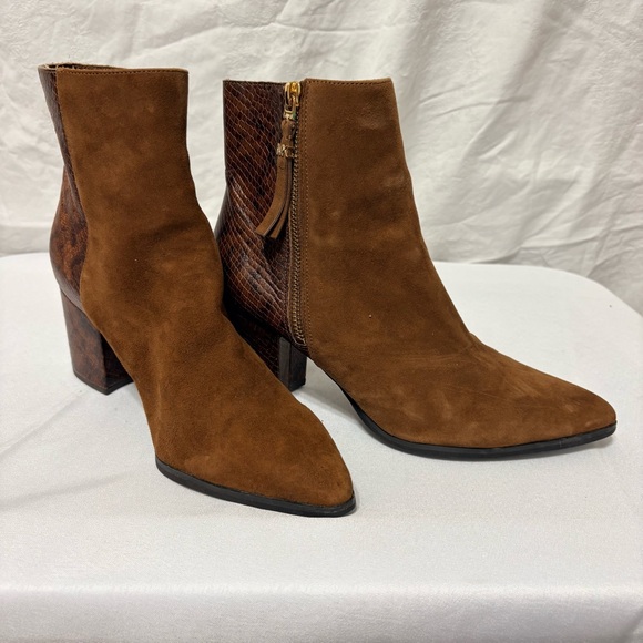 Michael Kors brown suede and snakeskin-print leather ankle boots - Picture 4 of 14